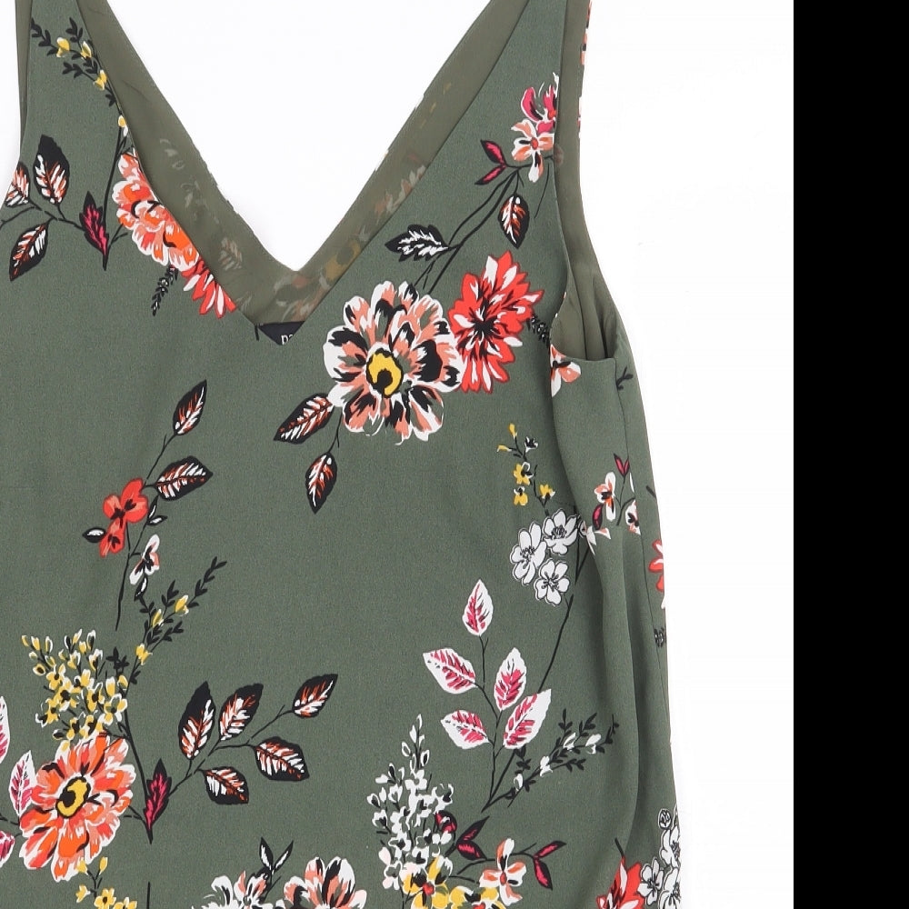 Papaya Womens Green Floral Polyester Camisole Tank Size 8 V-Neck