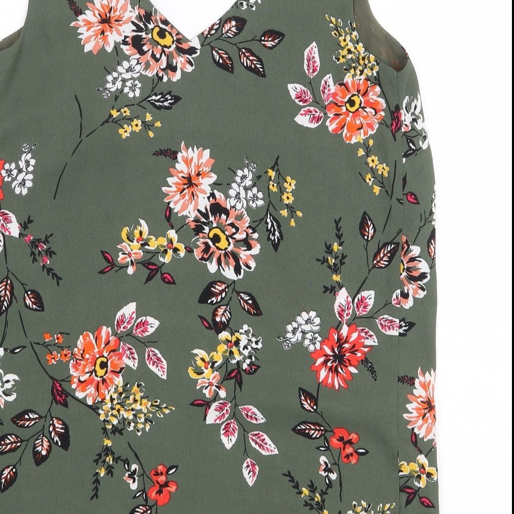 Papaya Womens Green Floral Polyester Camisole Tank Size 8 V-Neck