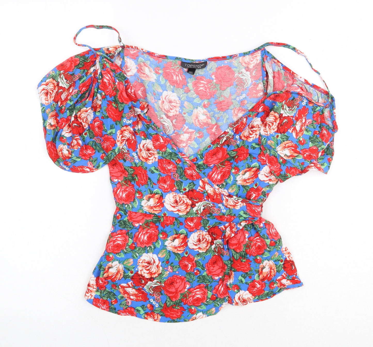 Topshop Womens Multicoloured Floral Viscose Basic Blouse Size 8 V-Neck