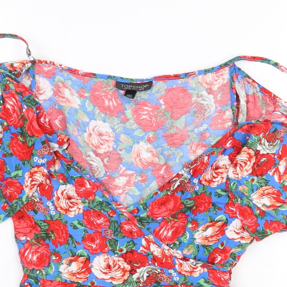 Topshop Womens Multicoloured Floral Viscose Basic Blouse Size 8 V-Neck
