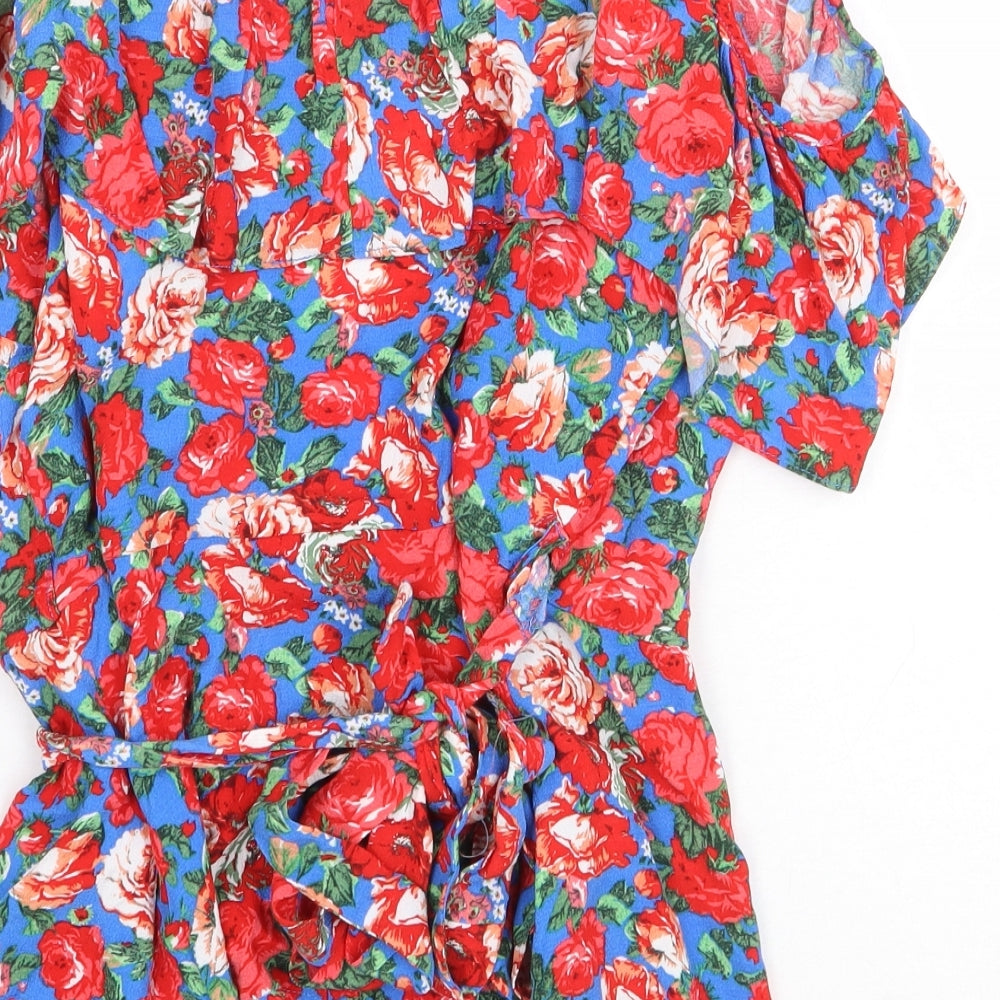 Topshop Womens Multicoloured Floral Viscose Basic Blouse Size 8 V-Neck