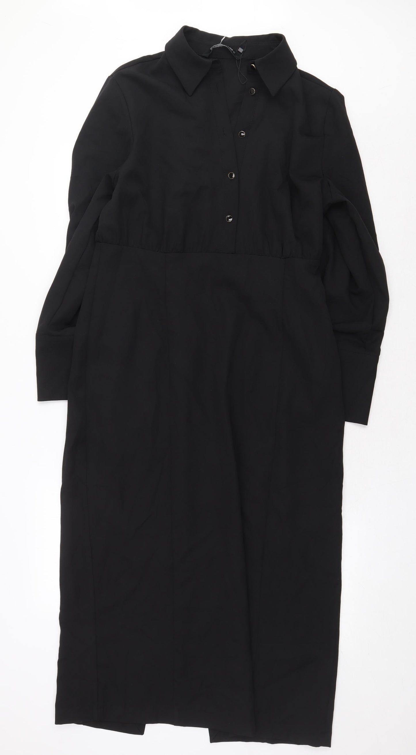 Zara Womens Black Polyester Shirt Dress Size XL Collared Button
