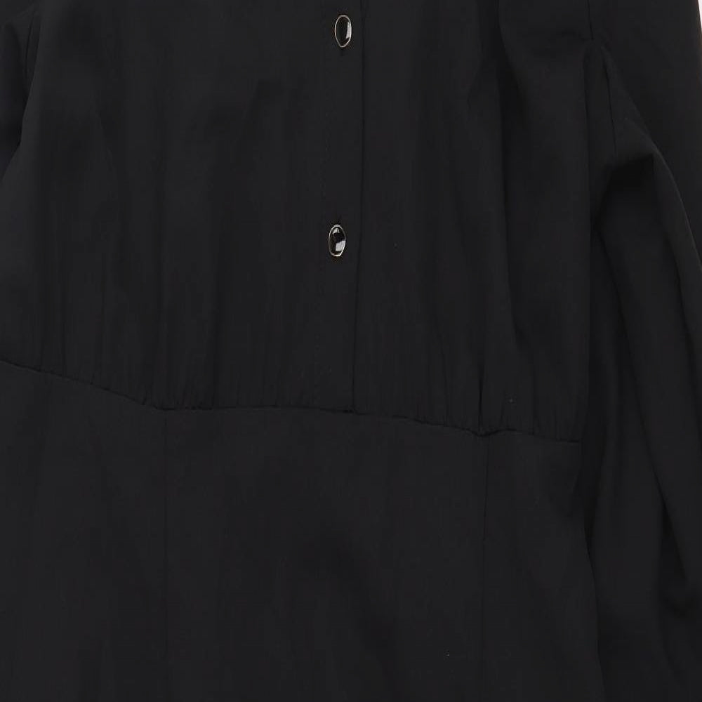 Zara Womens Black Polyester Shirt Dress Size XL Collared Button