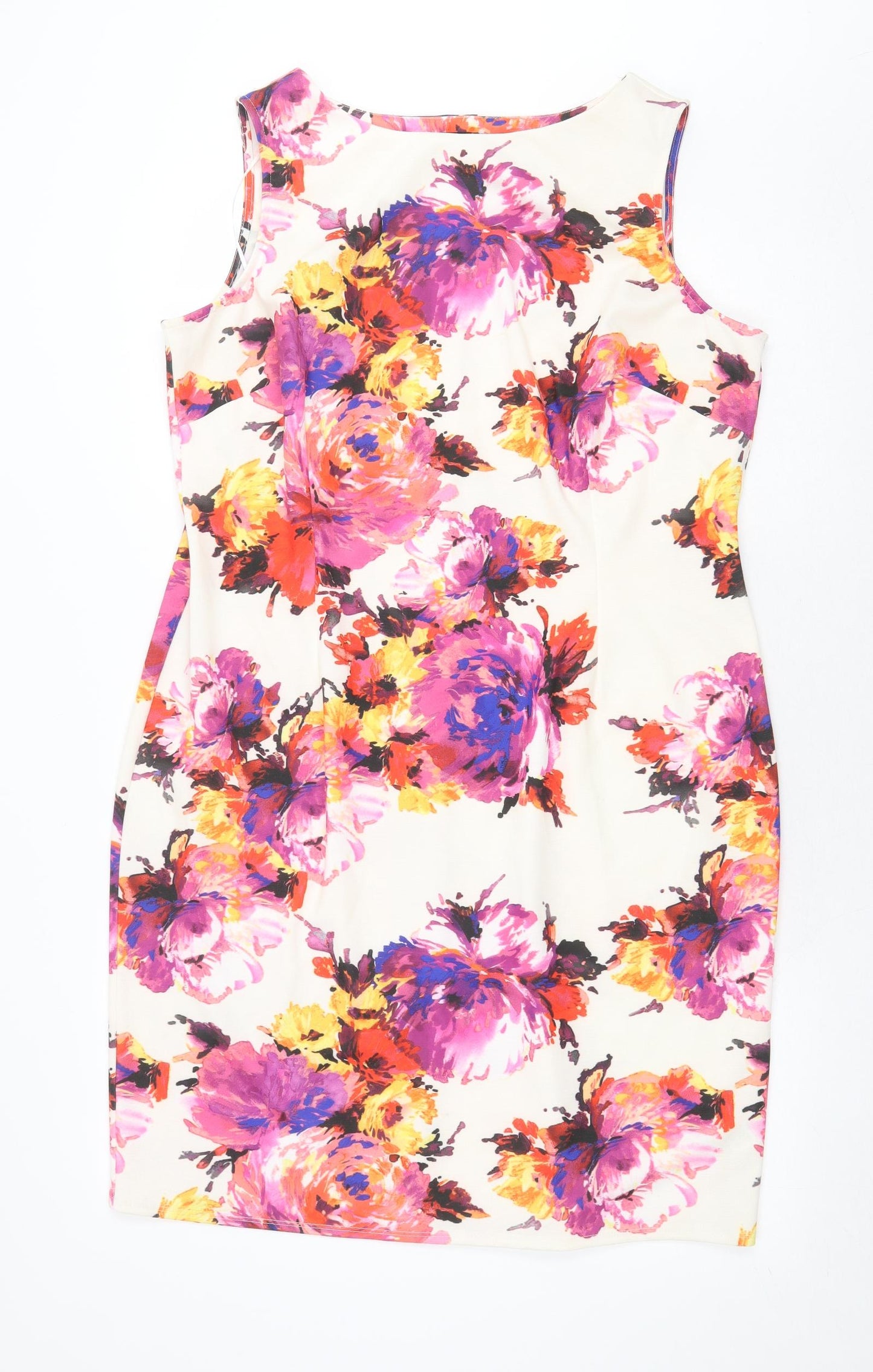 Soon Womens White Floral Polyester A-Line Size 18 Round Neck Zip