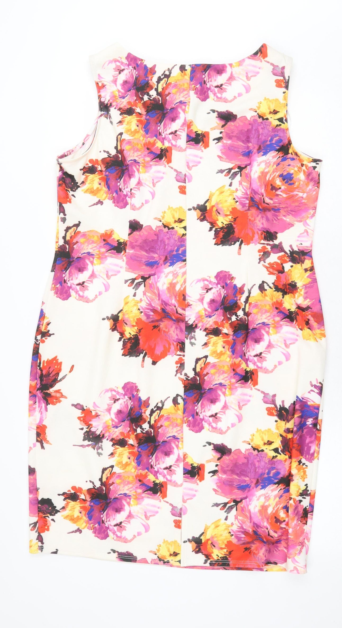 Soon Womens White Floral Polyester A-Line Size 18 Round Neck Zip