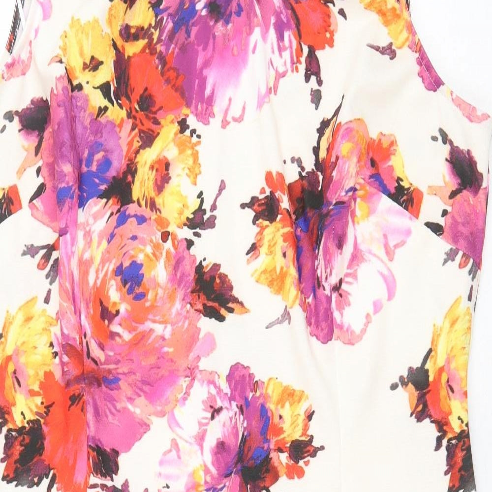 Soon Womens White Floral Polyester A-Line Size 18 Round Neck Zip