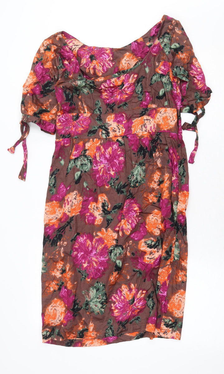 Topshop Womens Brown Floral 100% Cotton A-Line Size 12 Cowl Neck Pullover