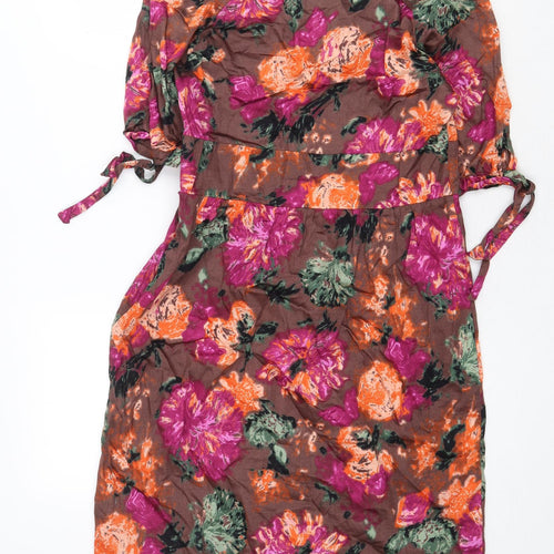 Topshop Womens Brown Floral 100% Cotton A-Line Size 12 Cowl Neck Pullover