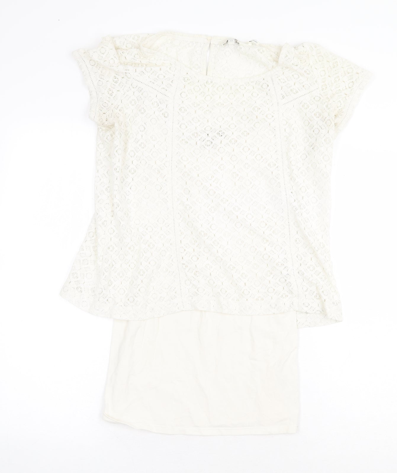 Fat Face Womens White Geometric Cotton Basic Blouse Size 12 Round Neck