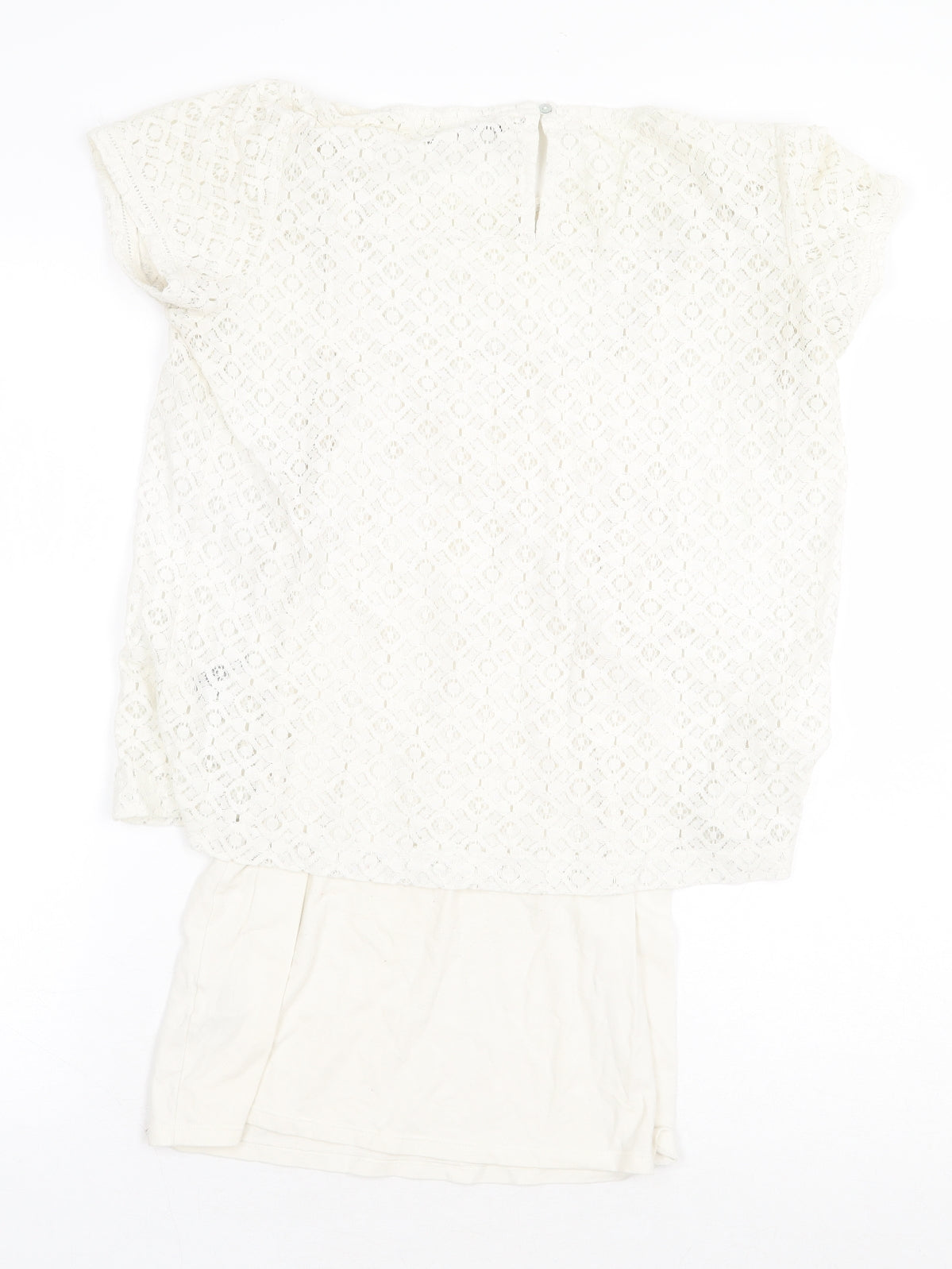 Fat Face Womens White Geometric Cotton Basic Blouse Size 12 Round Neck