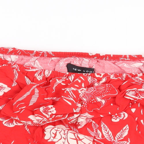 New Look Womens Red Floral Viscose Cropped Blouse Size 16 Off the Shoulder