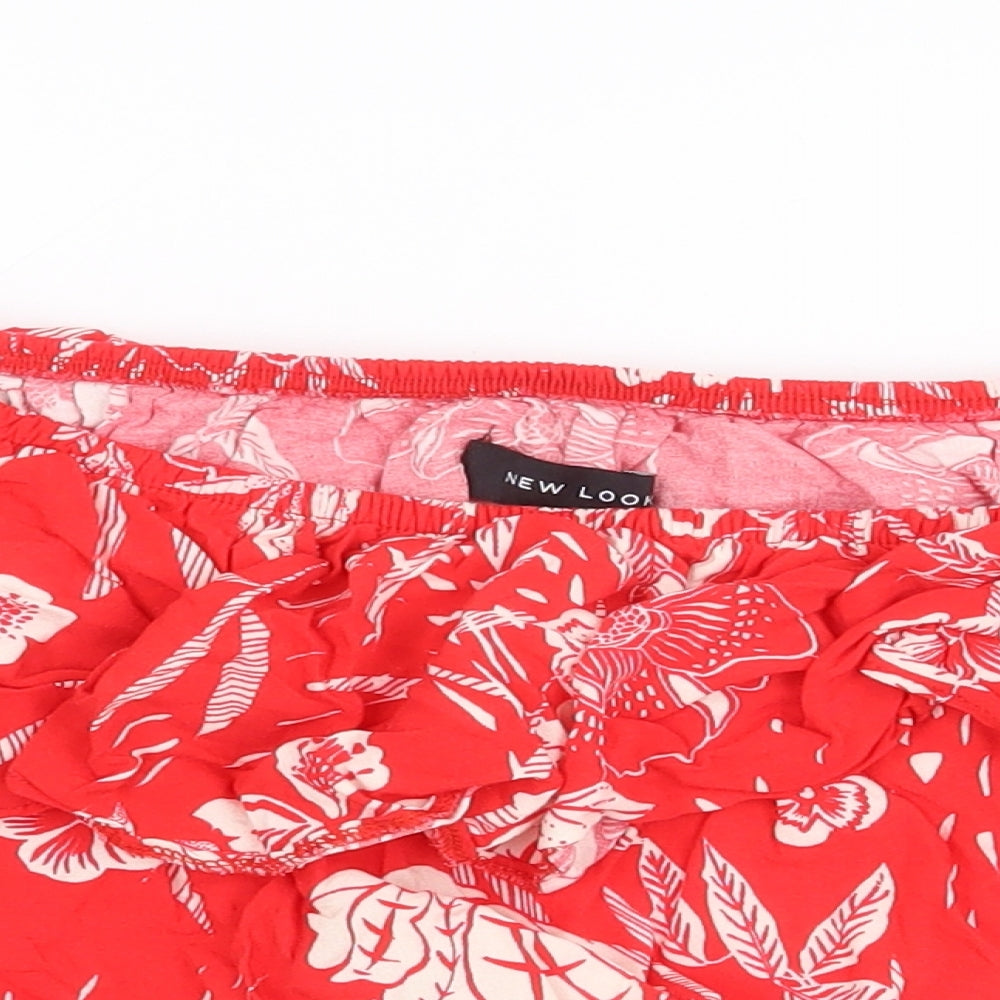 New Look Womens Red Floral Viscose Cropped Blouse Size 16 Off the Shoulder
