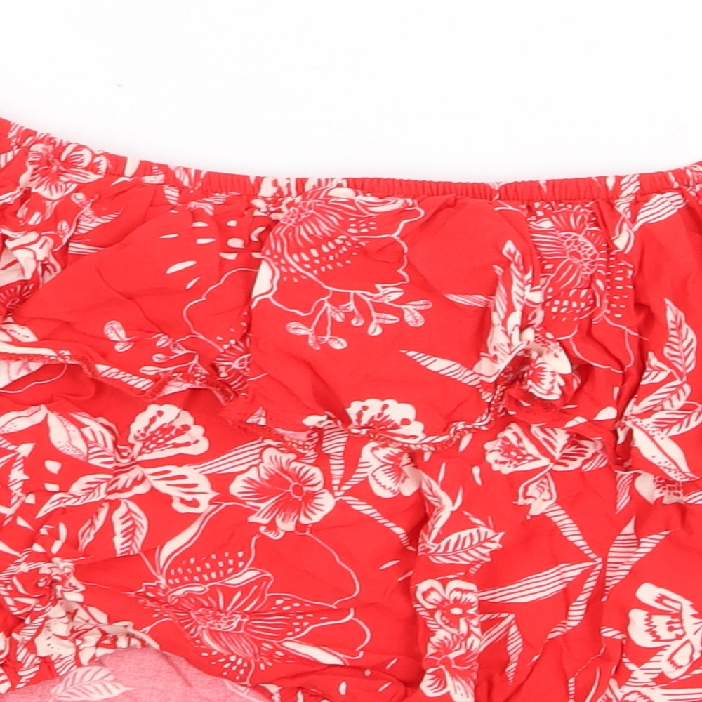 New Look Womens Red Floral Viscose Cropped Blouse Size 16 Off the Shoulder