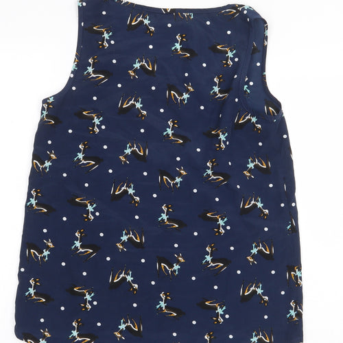 Diffuse Womens Blue Geometric Polyester Basic Tank Size 10 Round Neck - Reindeer Pattern