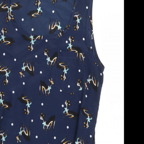 Diffuse Womens Blue Geometric Polyester Basic Tank Size 10 Round Neck - Reindeer Pattern