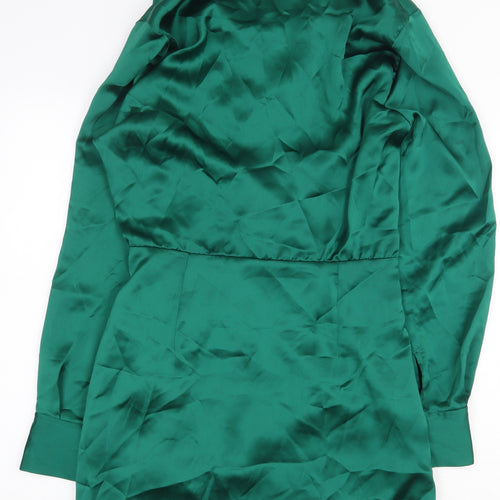 Zara Womens Green Polyester Shirt Dress Size M Collared Zip