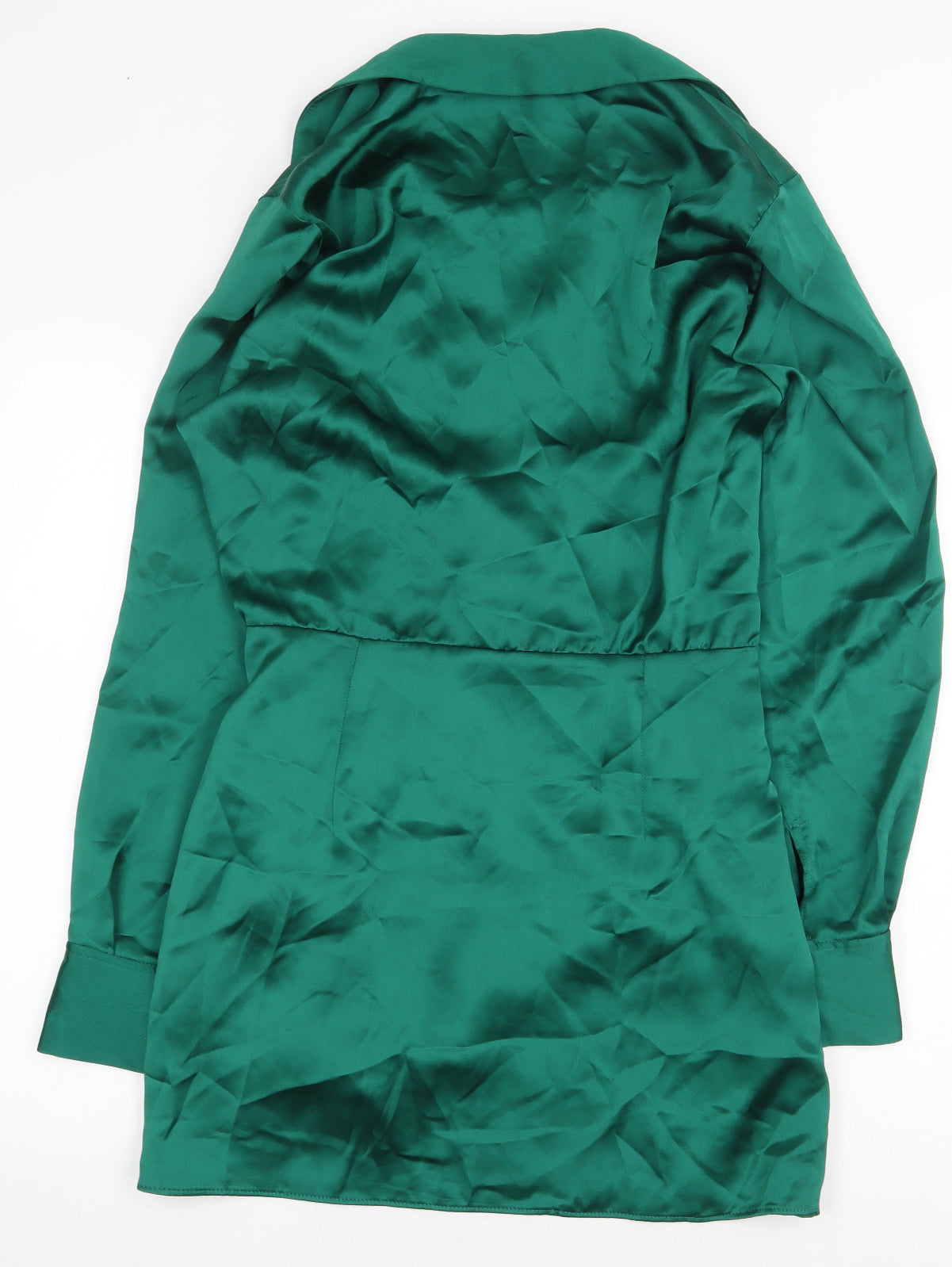Zara Womens Green Polyester Shirt Dress Size M Collared Zip