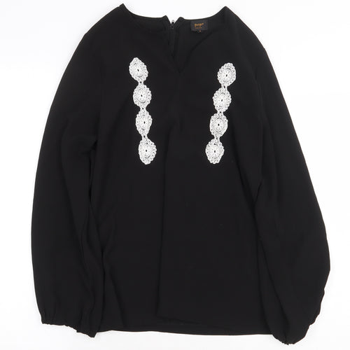 Pop England Womens Black Polyester Basic Blouse Size S V-Neck