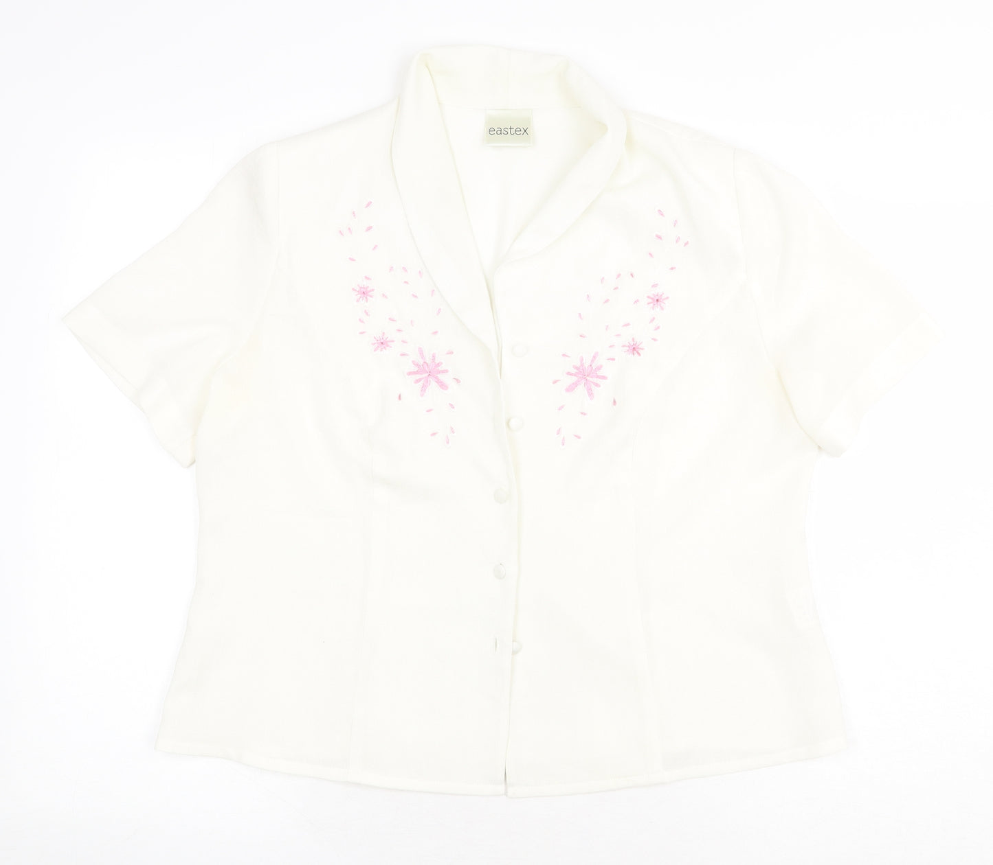 Eastex Womens White Floral Polyester Basic Button-Up Size 14 Collared