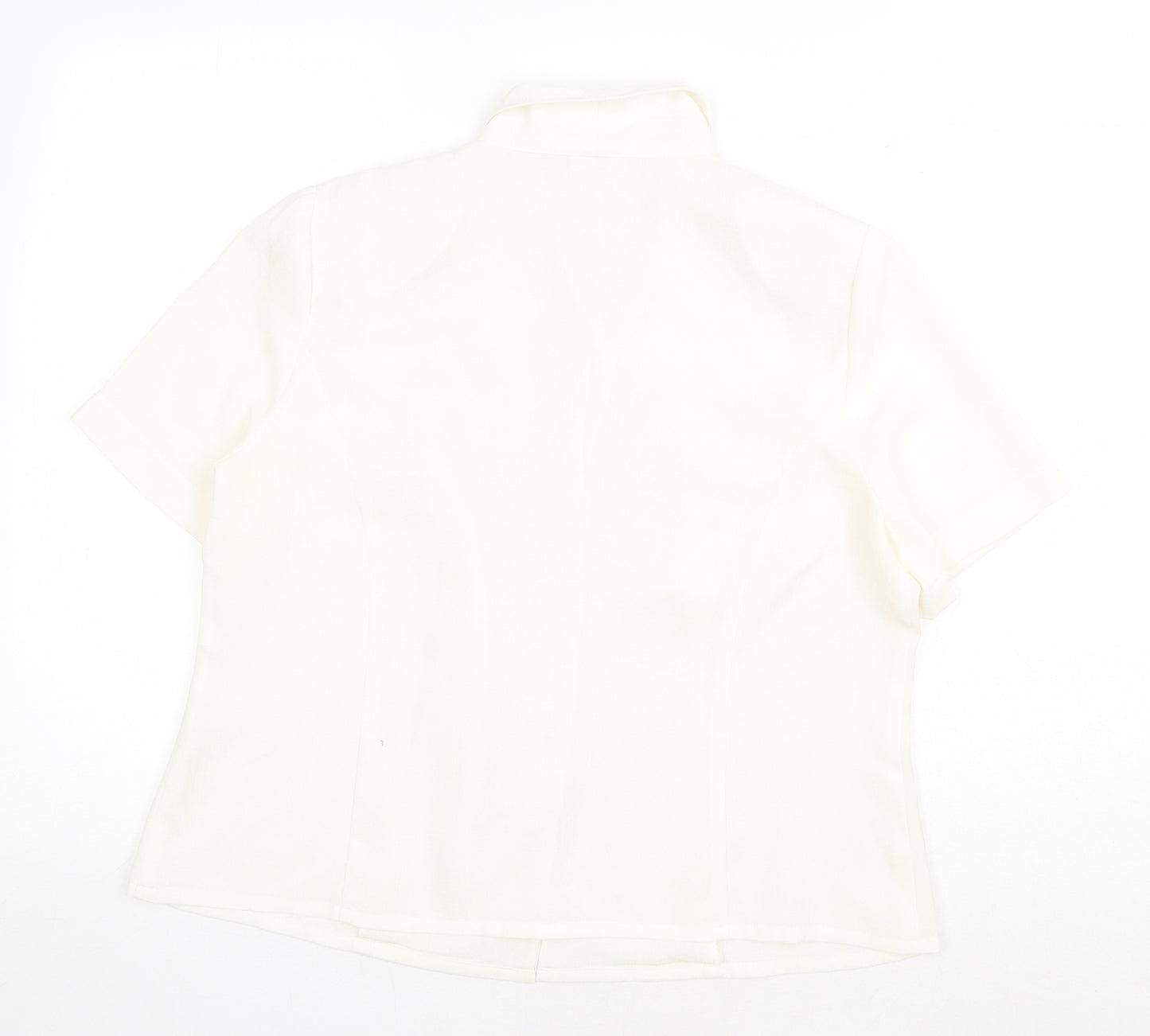 Eastex Womens White Floral Polyester Basic Button-Up Size 14 Collared