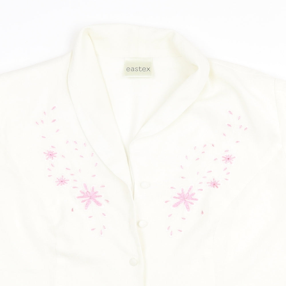 Eastex Womens White Floral Polyester Basic Button-Up Size 14 Collared