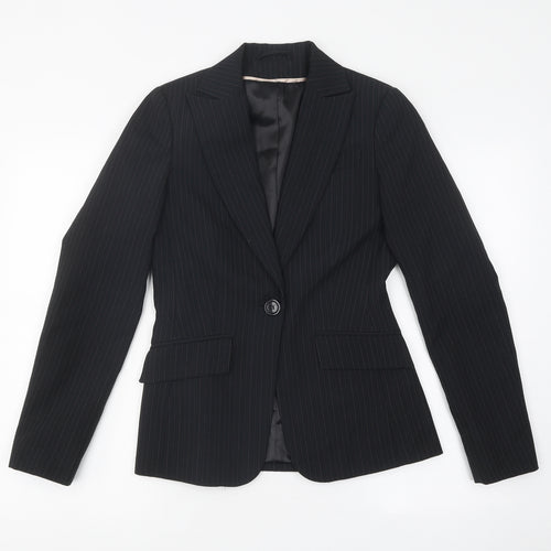 Bay Womens Black Striped Polyester Jacket Blazer Size 8