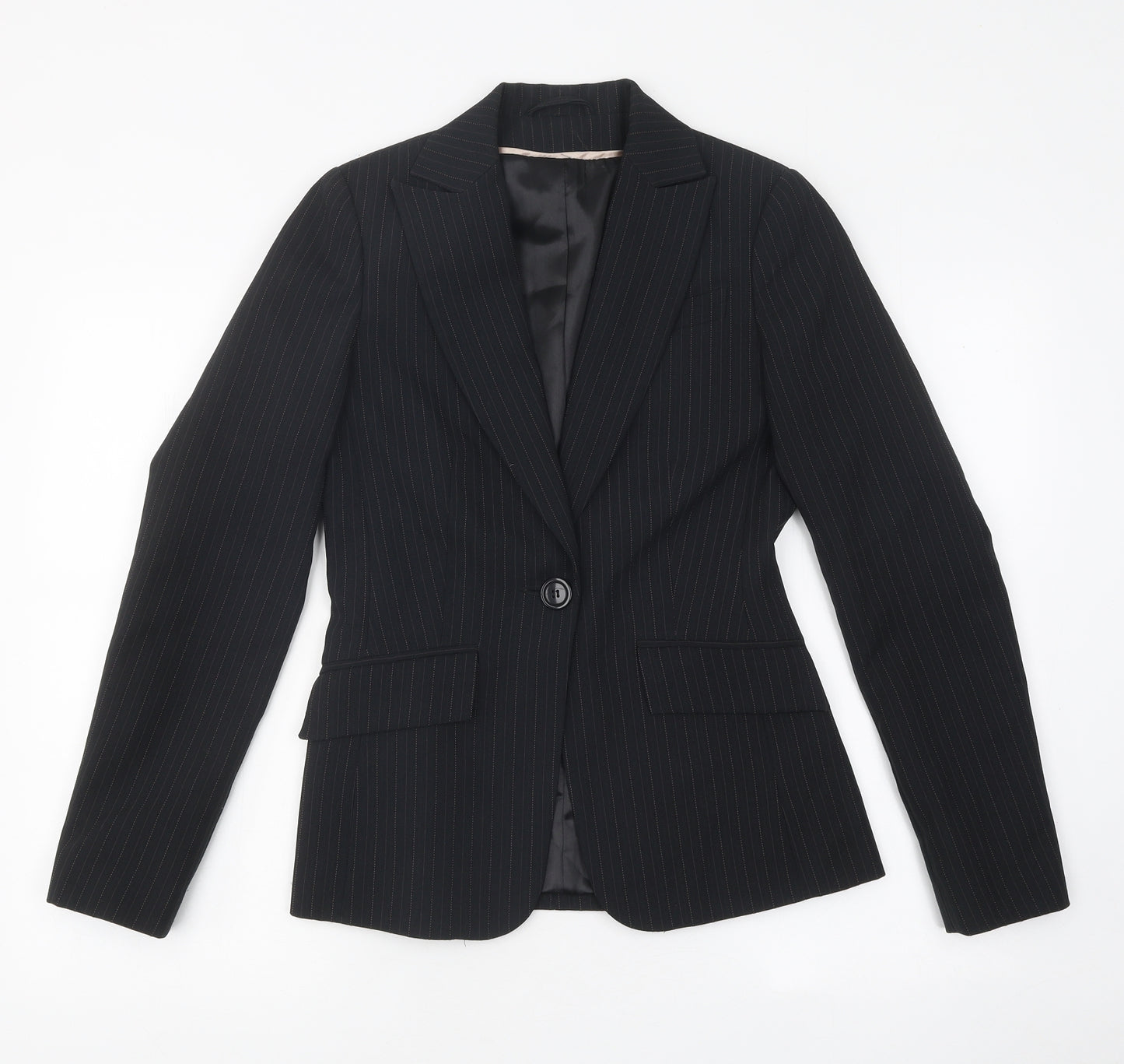 Bay Womens Black Striped Polyester Jacket Blazer Size 8