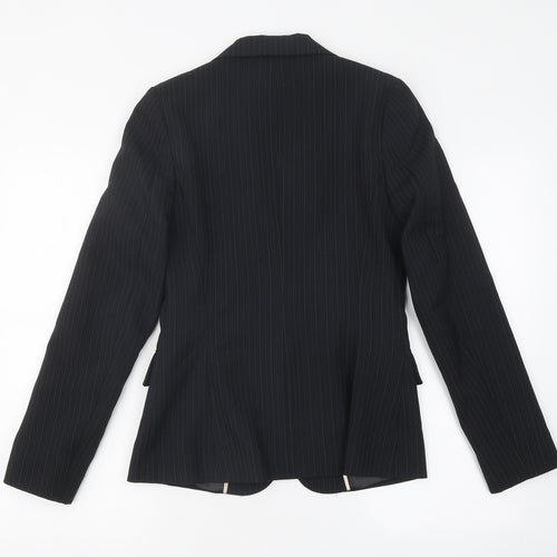 Bay Womens Black Striped Polyester Jacket Blazer Size 8