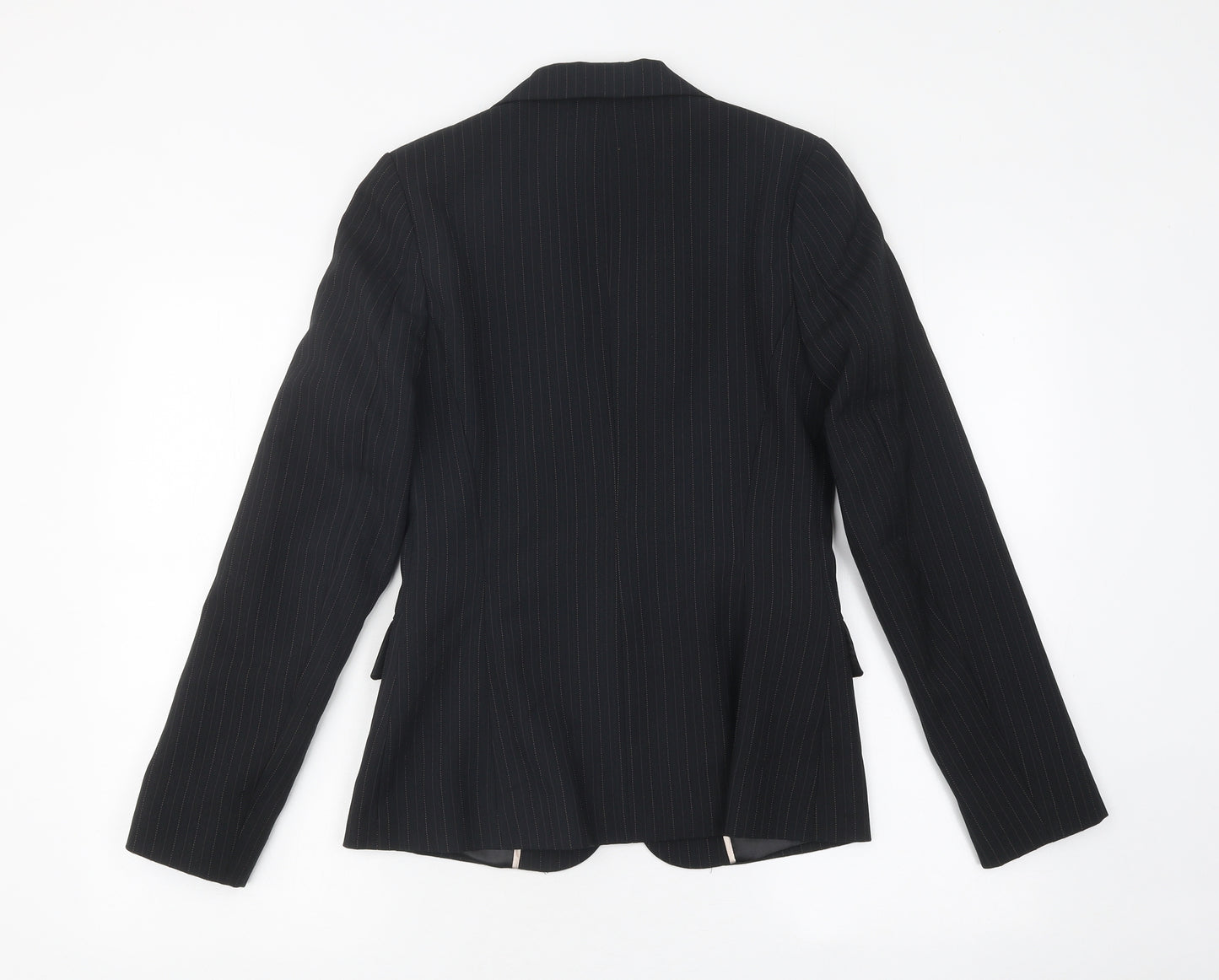 Bay Womens Black Striped Polyester Jacket Blazer Size 8