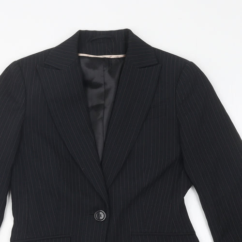 Bay Womens Black Striped Polyester Jacket Blazer Size 8