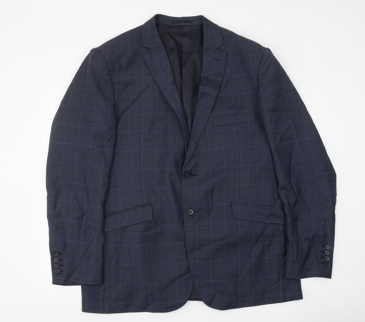 T L Mens Blue Check Polyester Jacket Suit Jacket Size 46