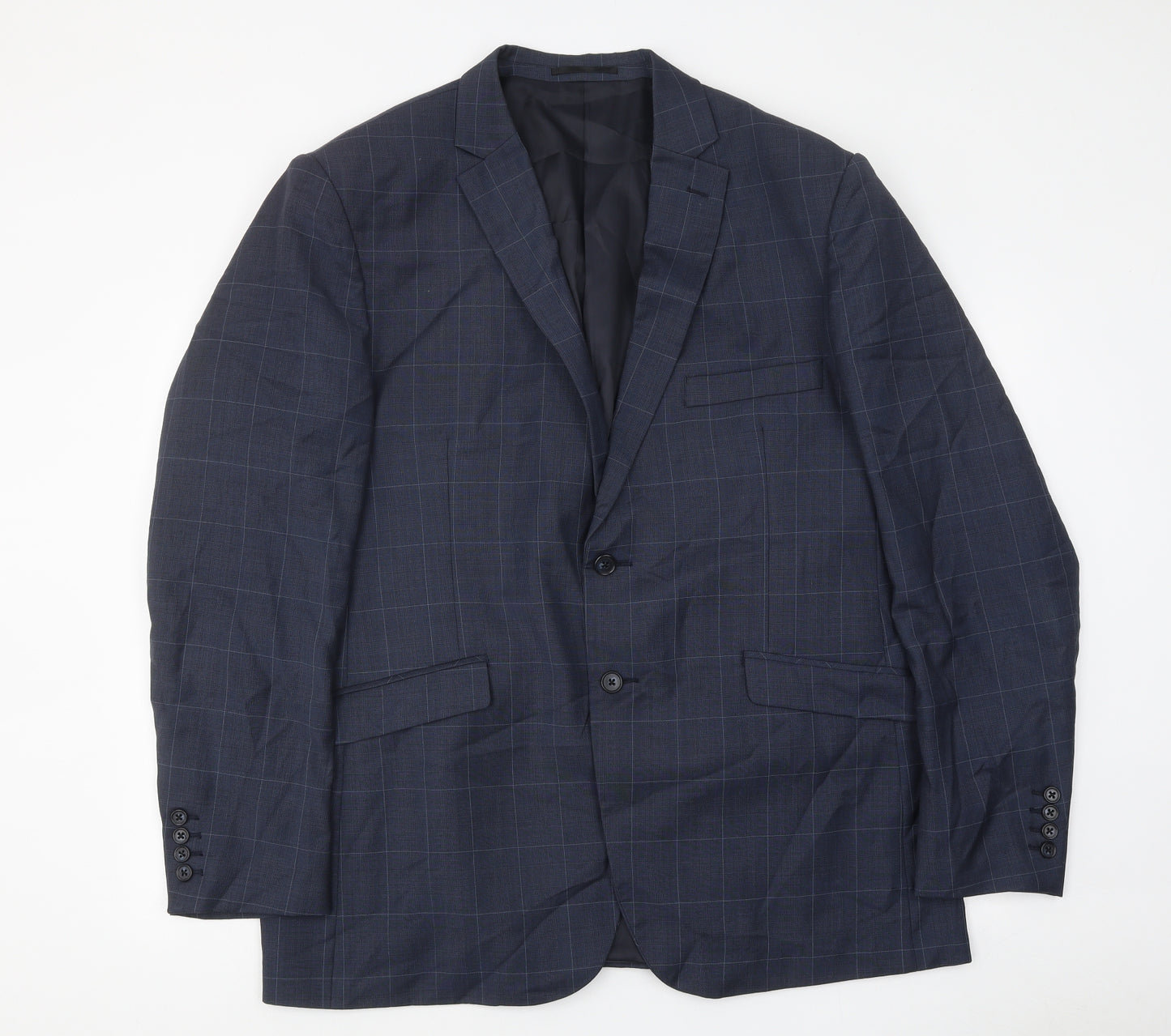 T L Mens Blue Check Polyester Jacket Suit Jacket Size 46