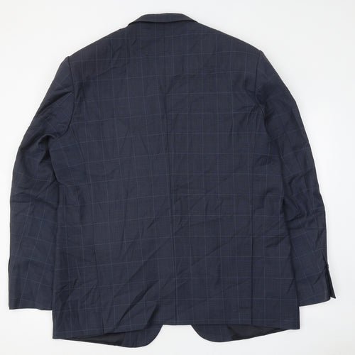 T L Mens Blue Check Polyester Jacket Suit Jacket Size 46