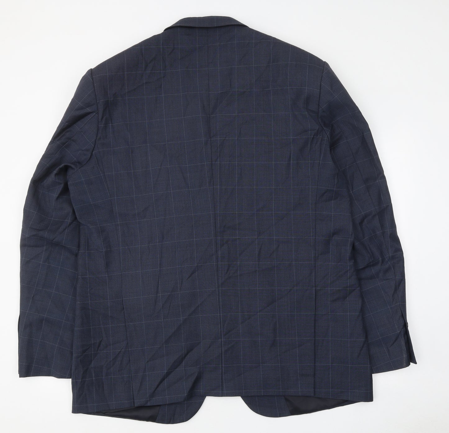 T L Mens Blue Check Polyester Jacket Suit Jacket Size 46