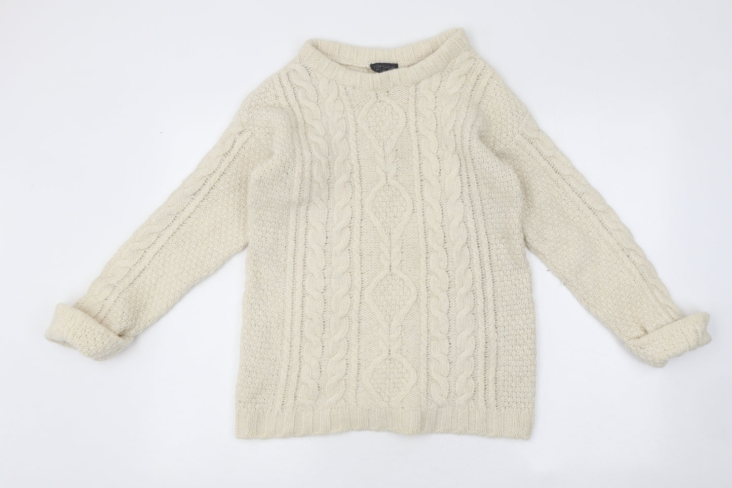 Topshop Womens Beige Round Neck Acrylic Pullover Jumper Size 8