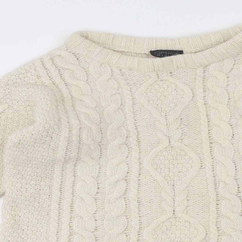 Topshop Womens Beige Round Neck Acrylic Pullover Jumper Size 8