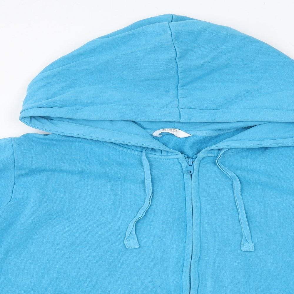Marks and Spencer Womens Blue Cotton Full Zip Hoodie Size 18 Zip