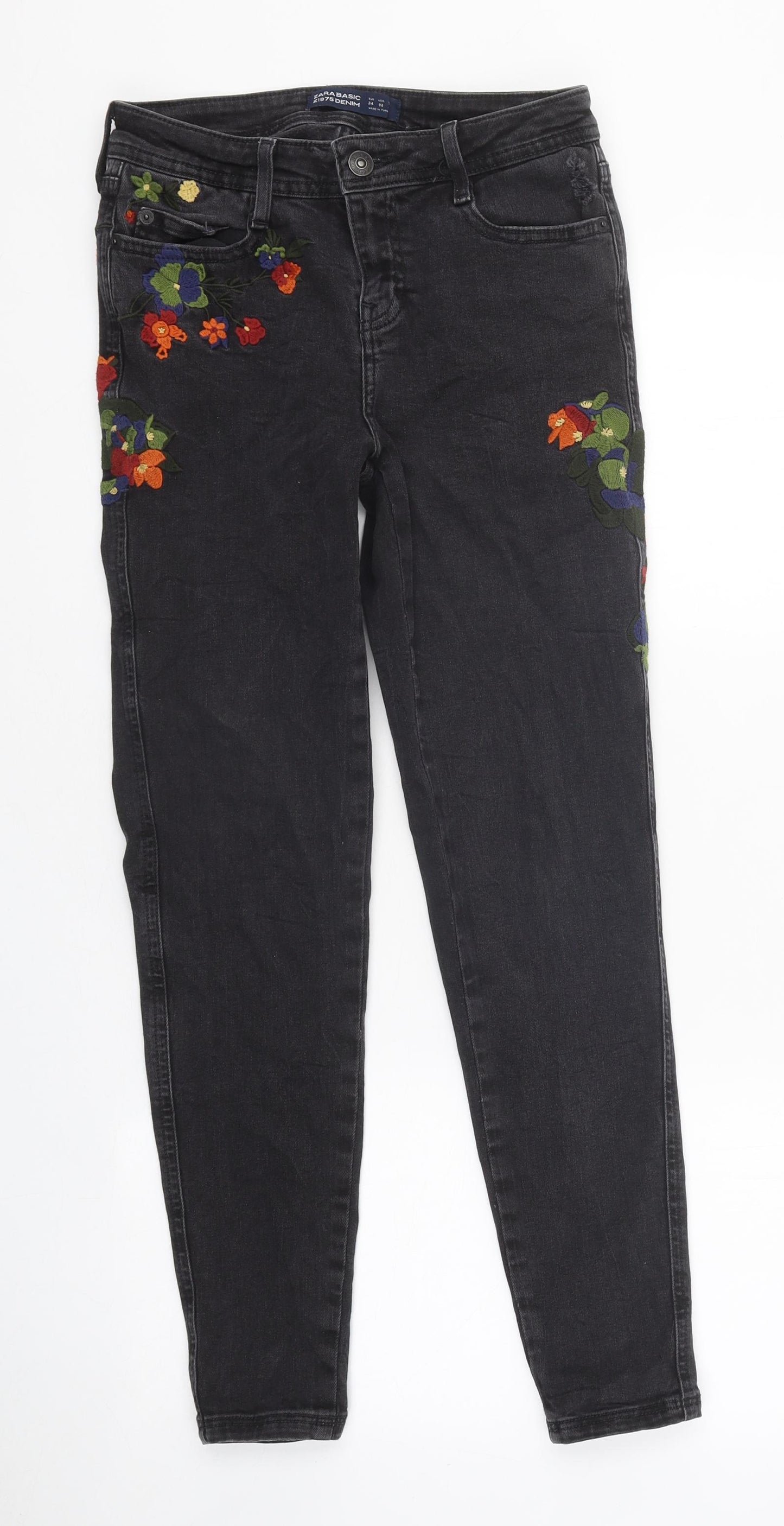 Zara Womens Black Cotton Skinny Jeans Size 28 in L27 in Regular Zip