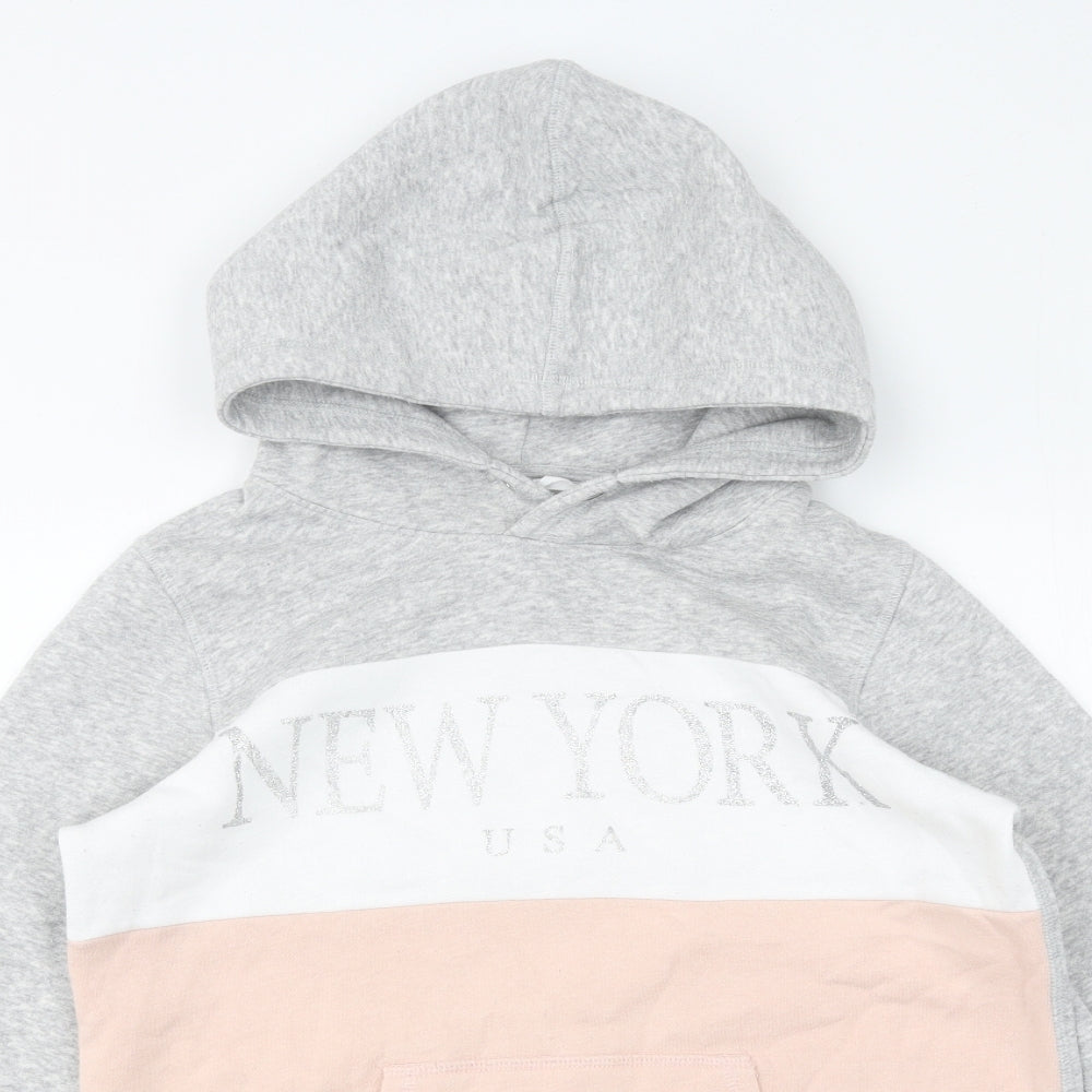 H&M Girls Grey Polyester Pullover Hoodie Size 13-14 Years Pullover - New York