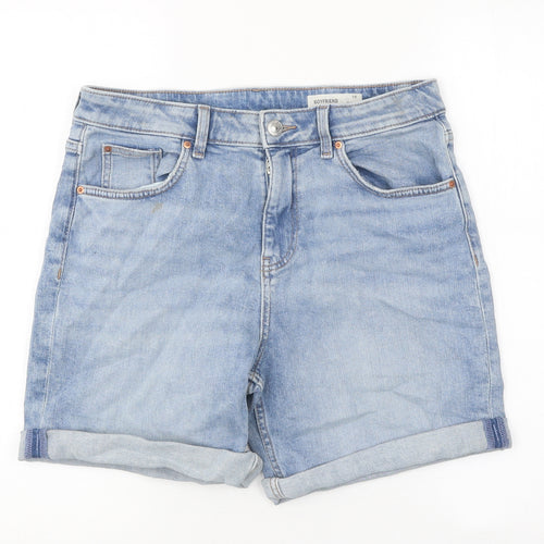 Marks and Spencer Womens Blue Cotton Boyfriend Shorts Size 10 L6 in Regular Zip