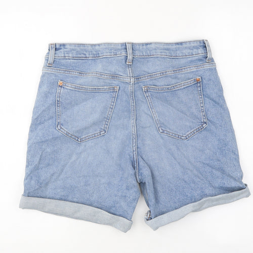 Marks and Spencer Womens Blue Cotton Boyfriend Shorts Size 10 L6 in Regular Zip