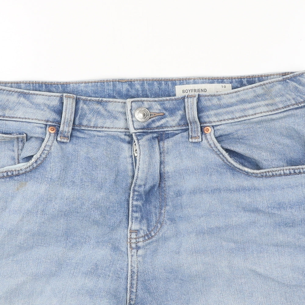 Marks and Spencer Womens Blue Cotton Boyfriend Shorts Size 10 L6 in Regular Zip