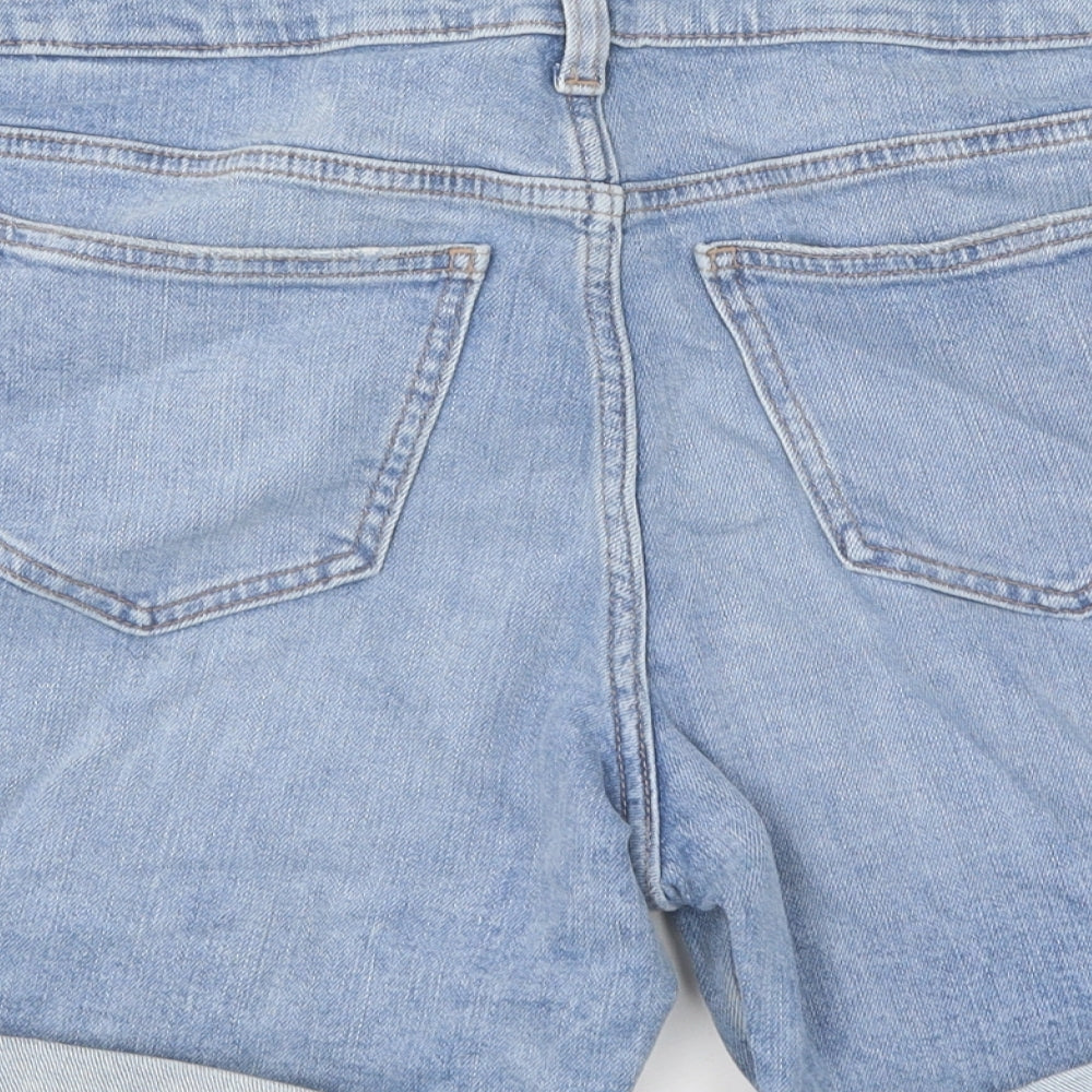 Marks and Spencer Womens Blue Cotton Boyfriend Shorts Size 10 L6 in Regular Zip