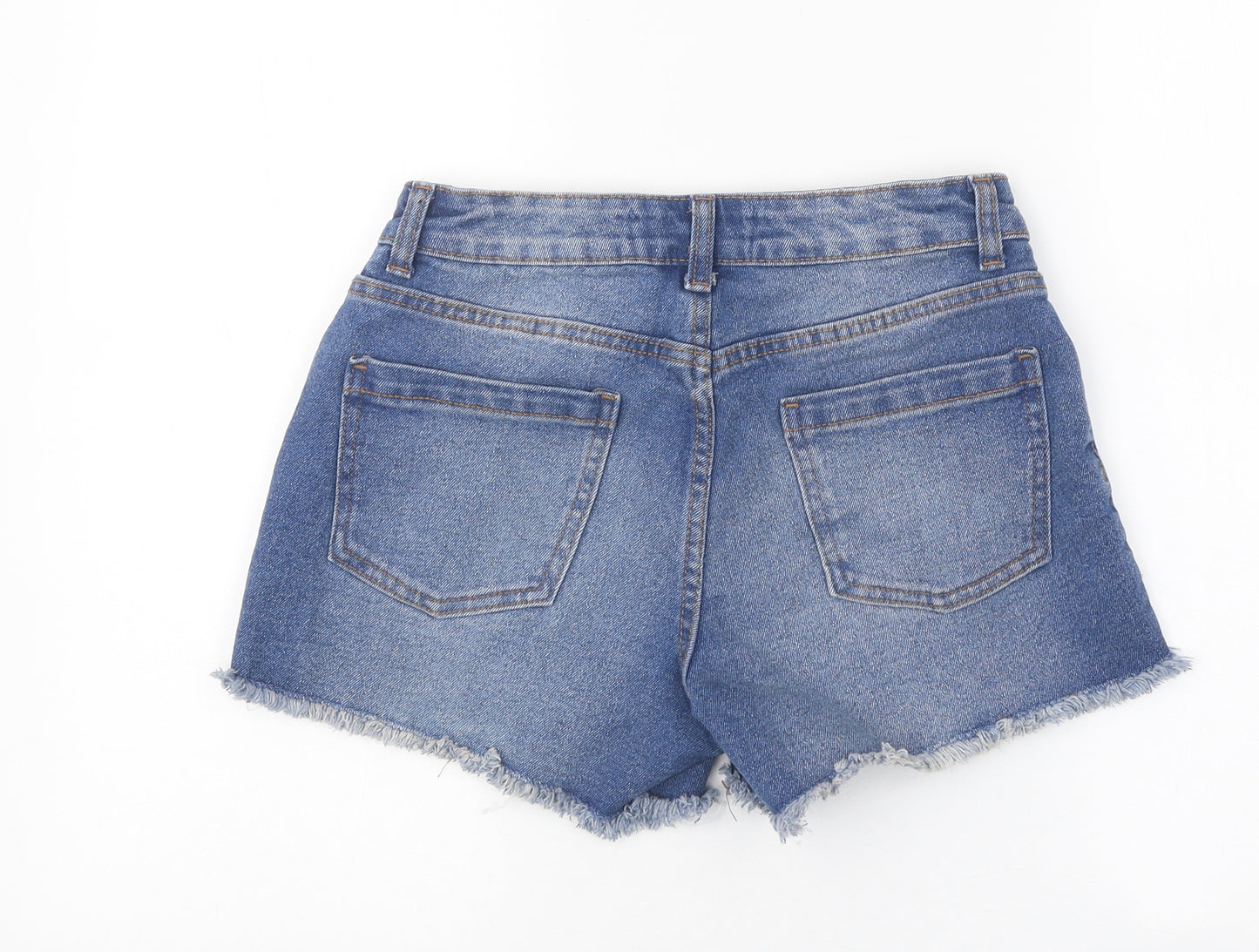 Primark Womens Blue Cotton Mom Shorts Size 8 L4 in Regular Zip