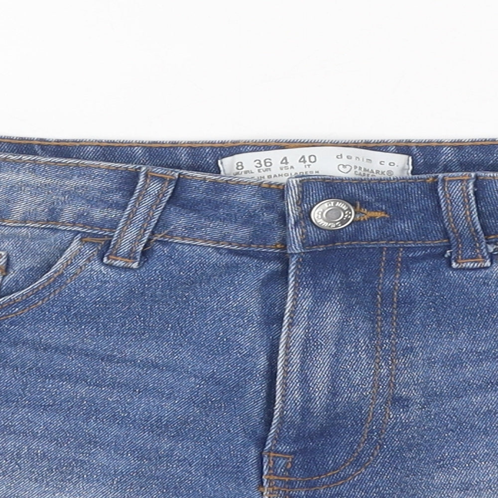 Primark Womens Blue Cotton Mom Shorts Size 8 L4 in Regular Zip
