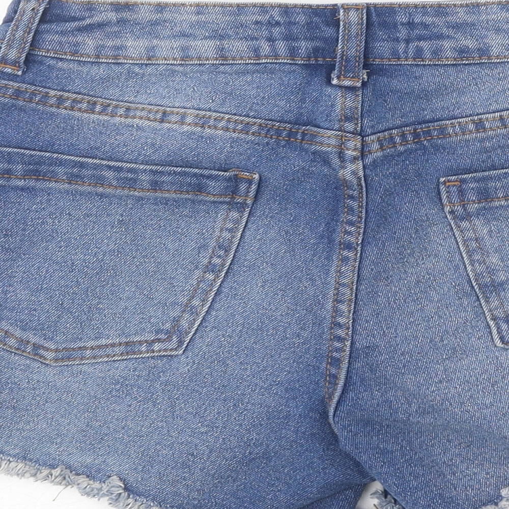 Primark Womens Blue Cotton Mom Shorts Size 8 L4 in Regular Zip