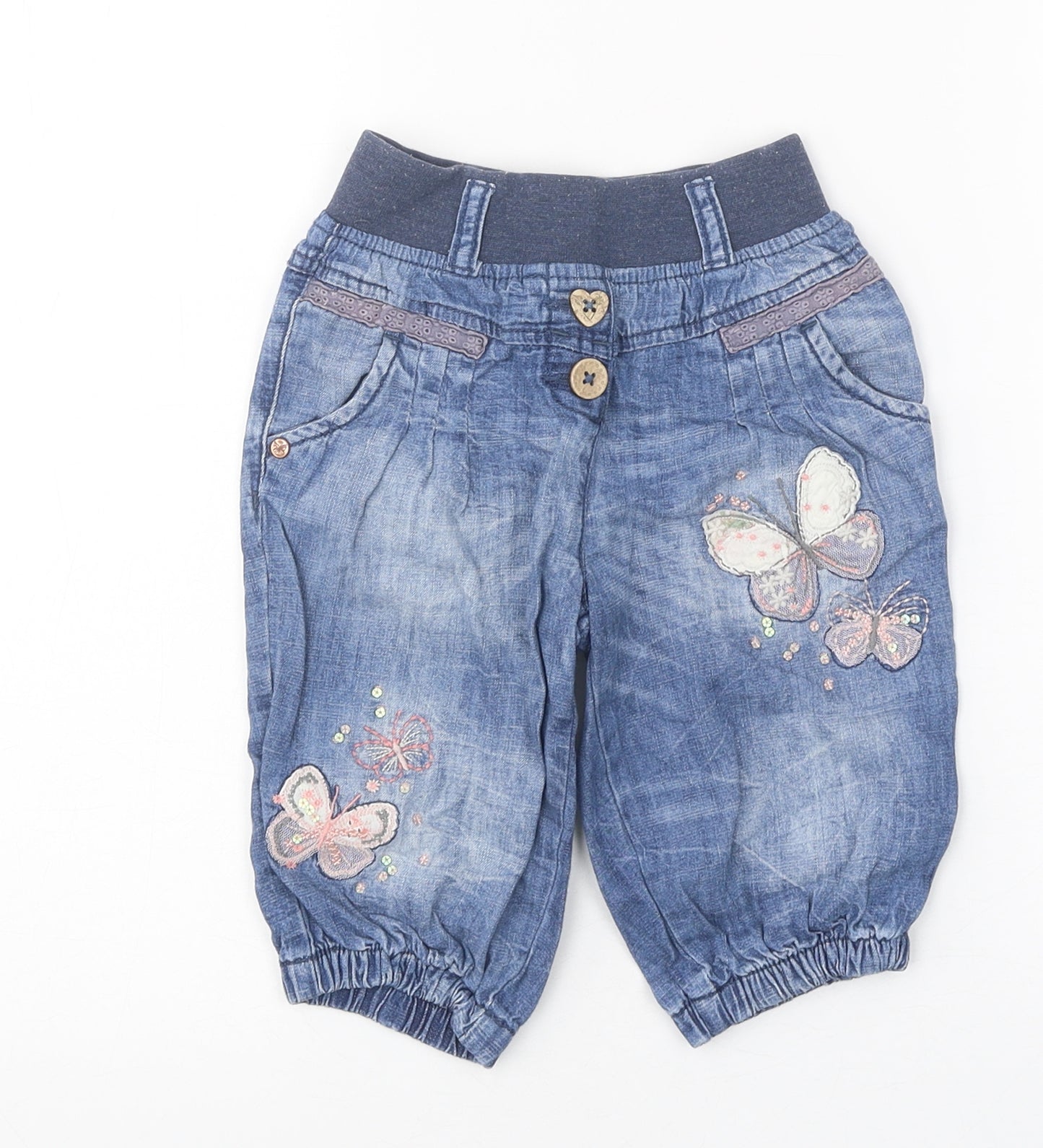 NEXT Girls Blue 100% Cotton Jogger Jeans Size 18-24 Months Pullover - Butterfly