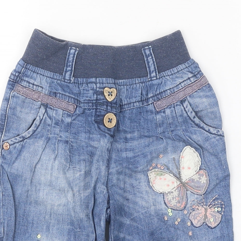 NEXT Girls Blue 100% Cotton Jogger Jeans Size 18-24 Months Pullover - Butterfly
