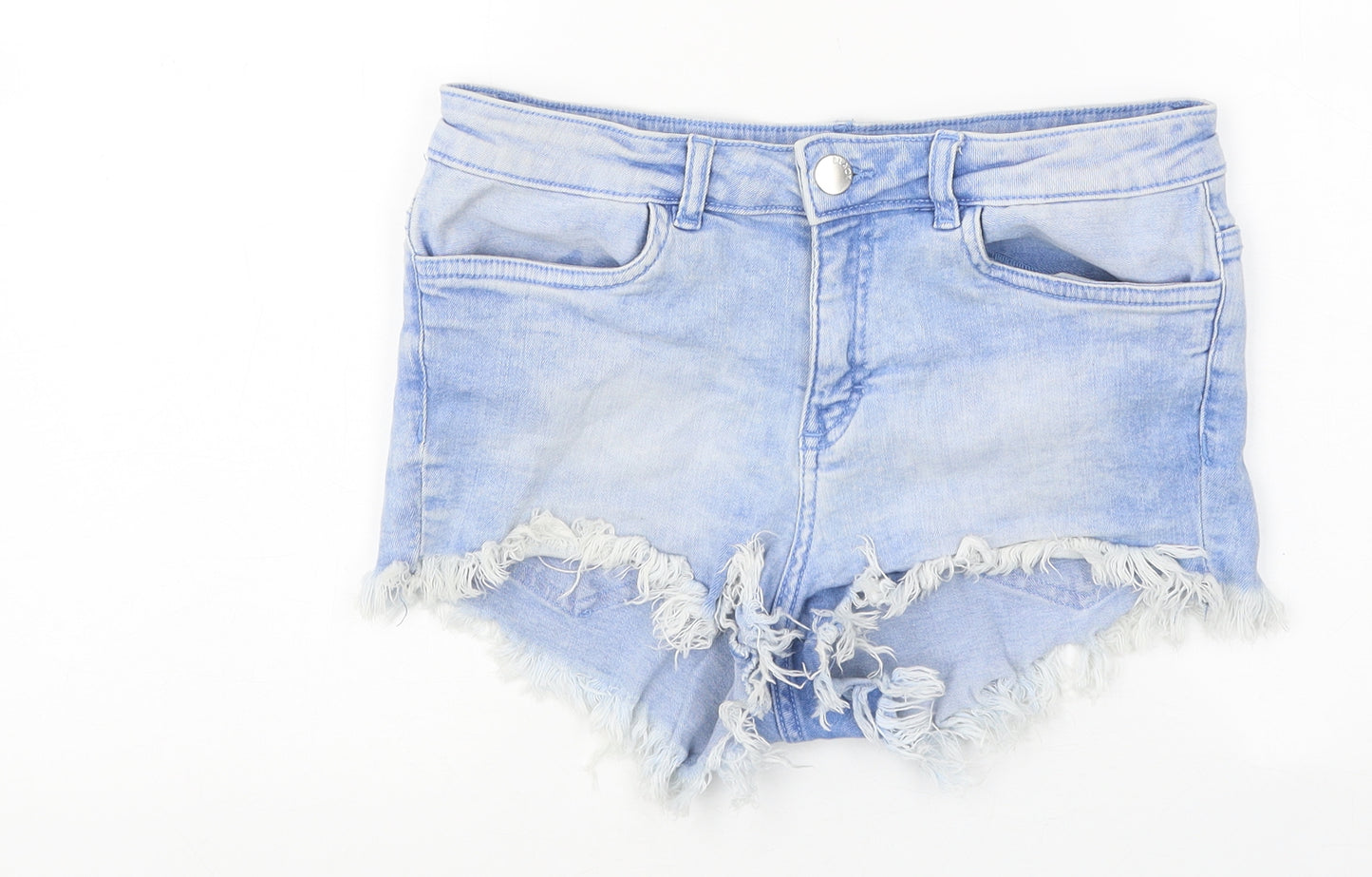 H&M Womens Blue Cotton Hot Pants Shorts Size 8 L4 in Regular Zip - Distressed