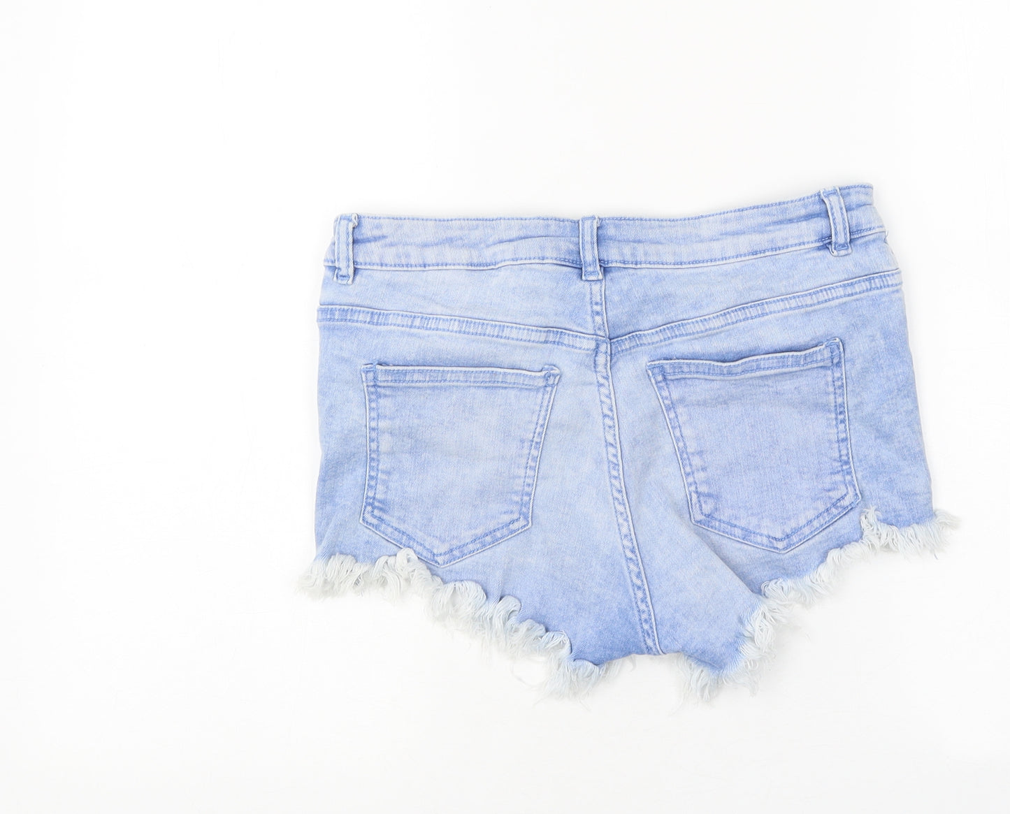 H&M Womens Blue Cotton Hot Pants Shorts Size 8 L4 in Regular Zip - Distressed